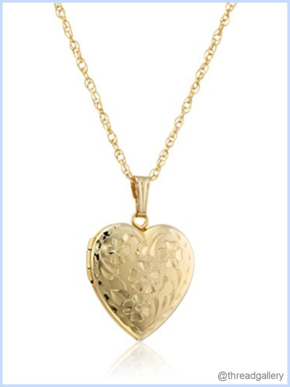 14k Gold-Filled Hand Engraved Flowers Heart Locket Necklace 18"